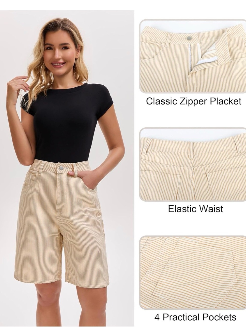 Women’s Y2K Striped Bermuda Soft Denim Shorts| Size Small- Fits More Like Medium